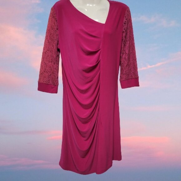 Magenta Three Quarter Lace Sleeve Dress  Various Sizes - Picture 3 of 9